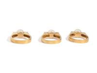 YELLOW GOLD, CULTURED PEARL, DIAMOND AND GEMSTONE RING SET