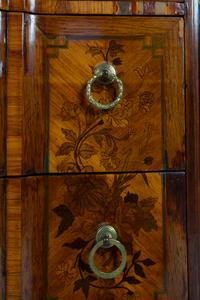 A Louis XV/XVI Transitional Style Marquetry Marble-Top Commode