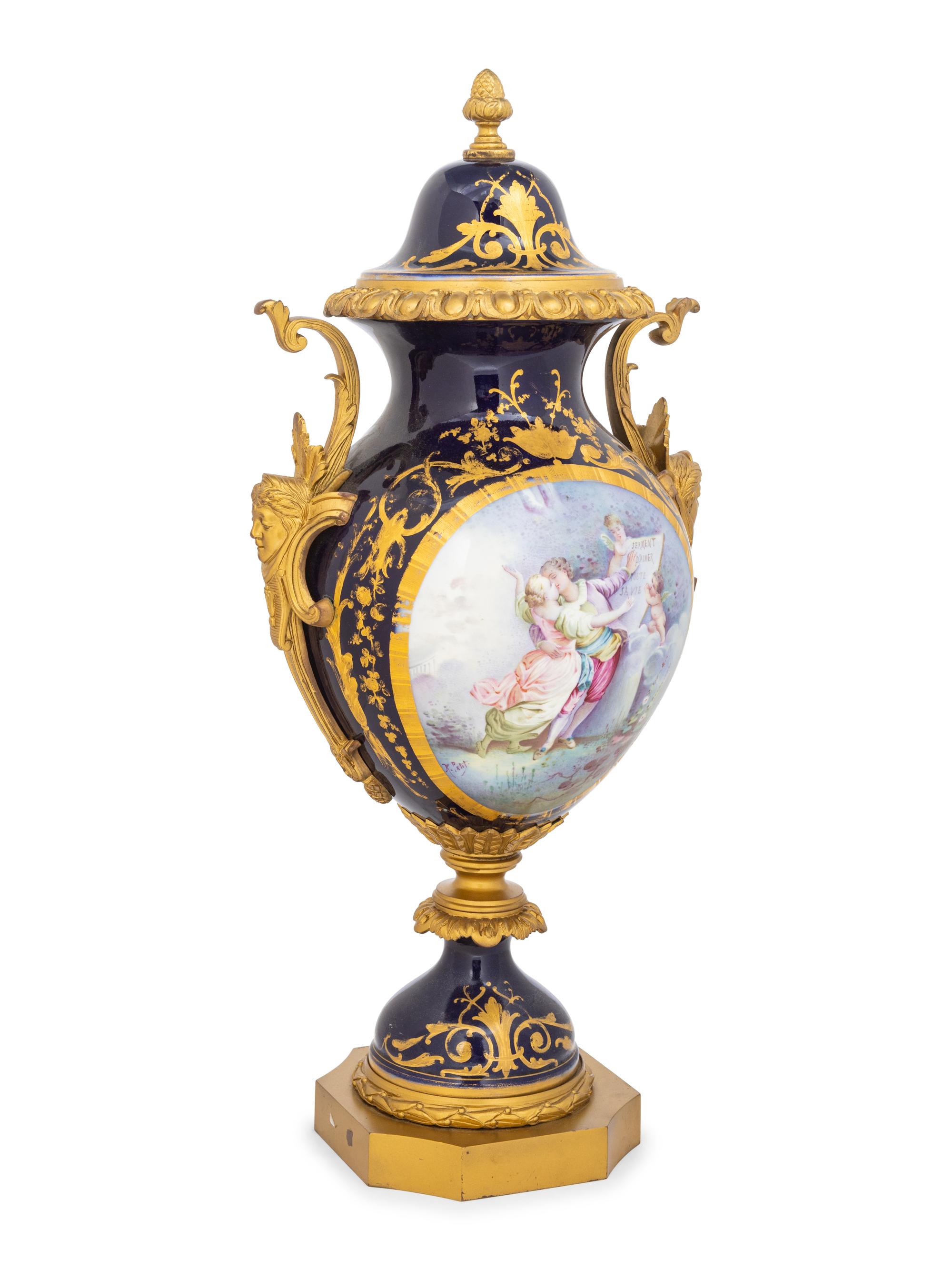 A Gilt Bronze-Mounted Sèvres Style Porcelain Urn