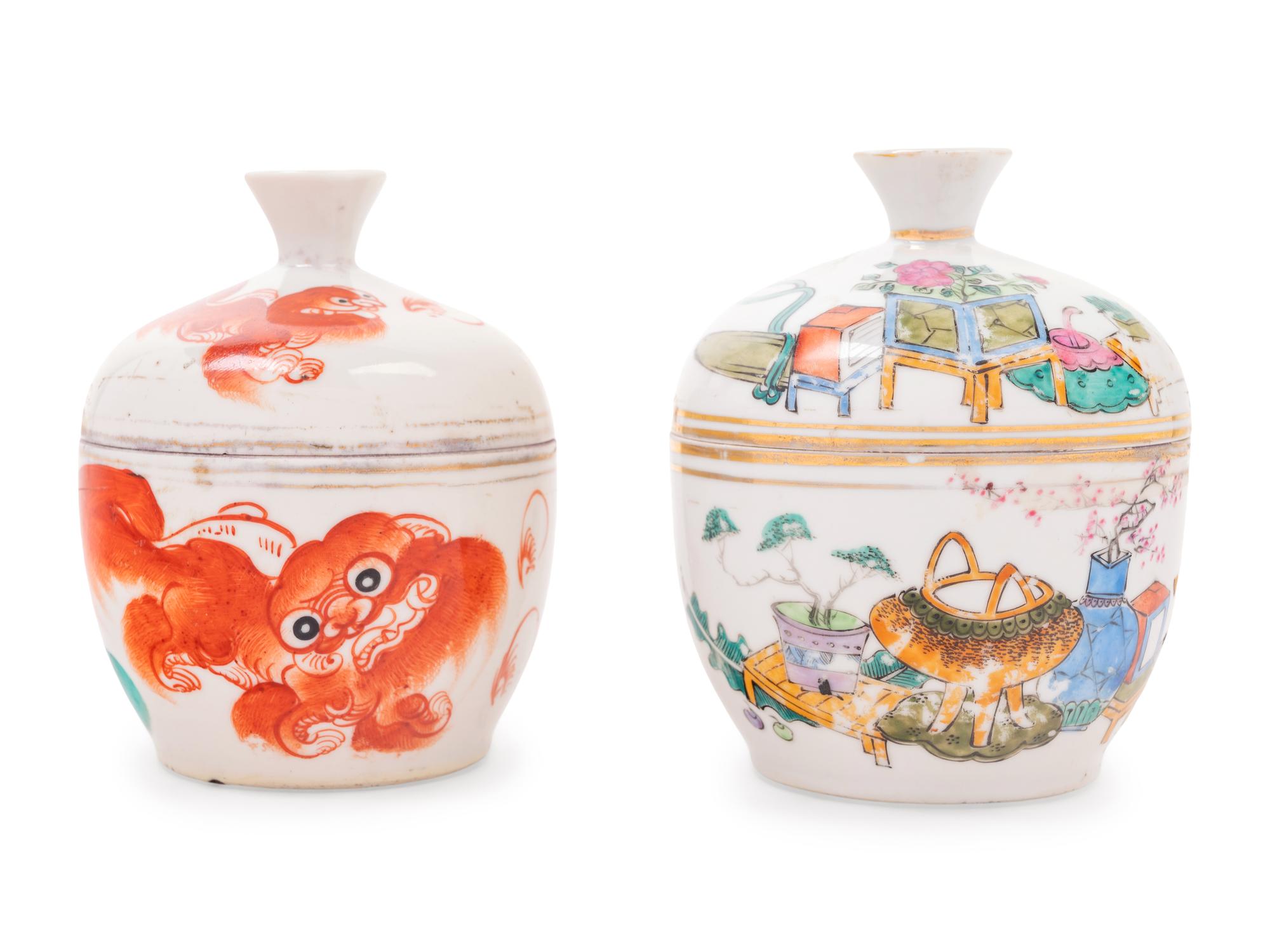 Two Chinese Famille Rose Porcelain Covered Jars