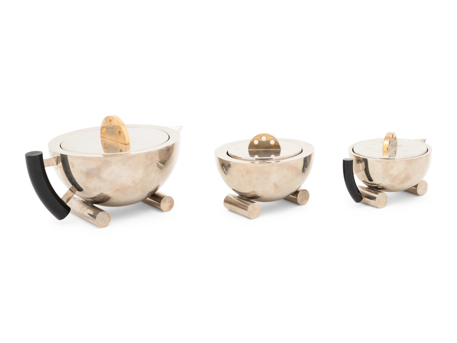 An Art Deco Chromed Metal Tea Set