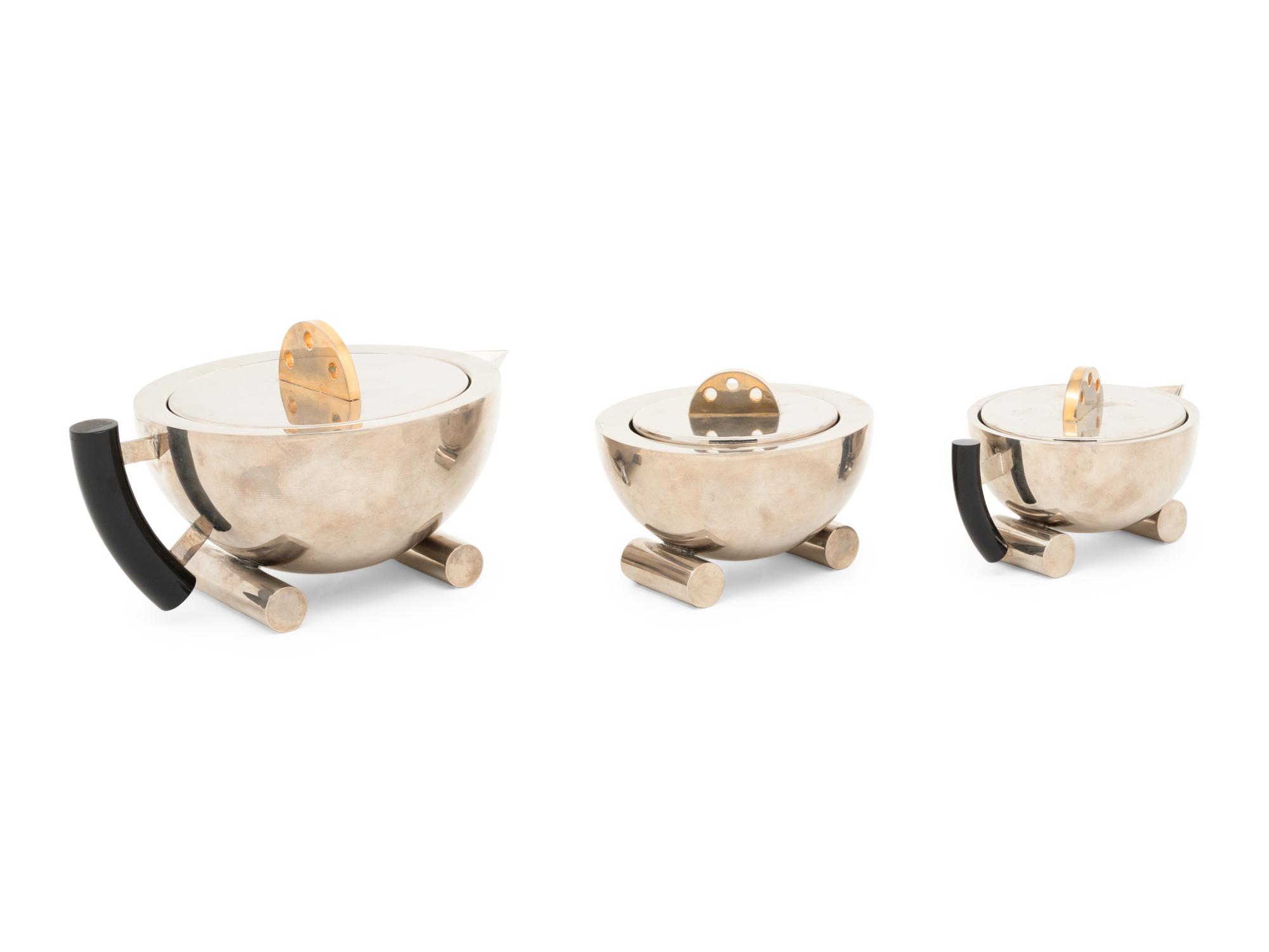 An Art Deco Chromed Metal Tea Set