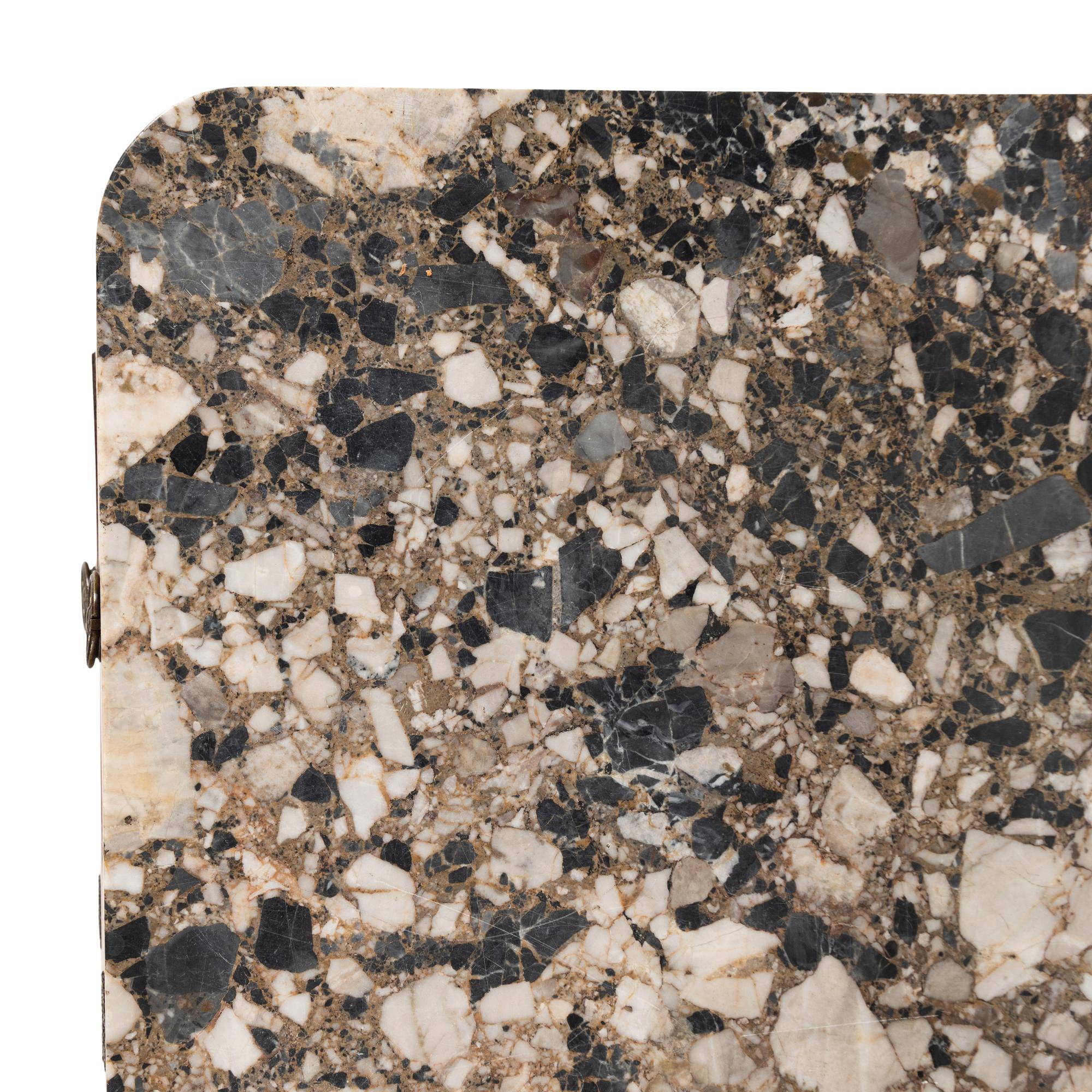 A Louis XVI Walnut and Breccia Marble-Top Commode