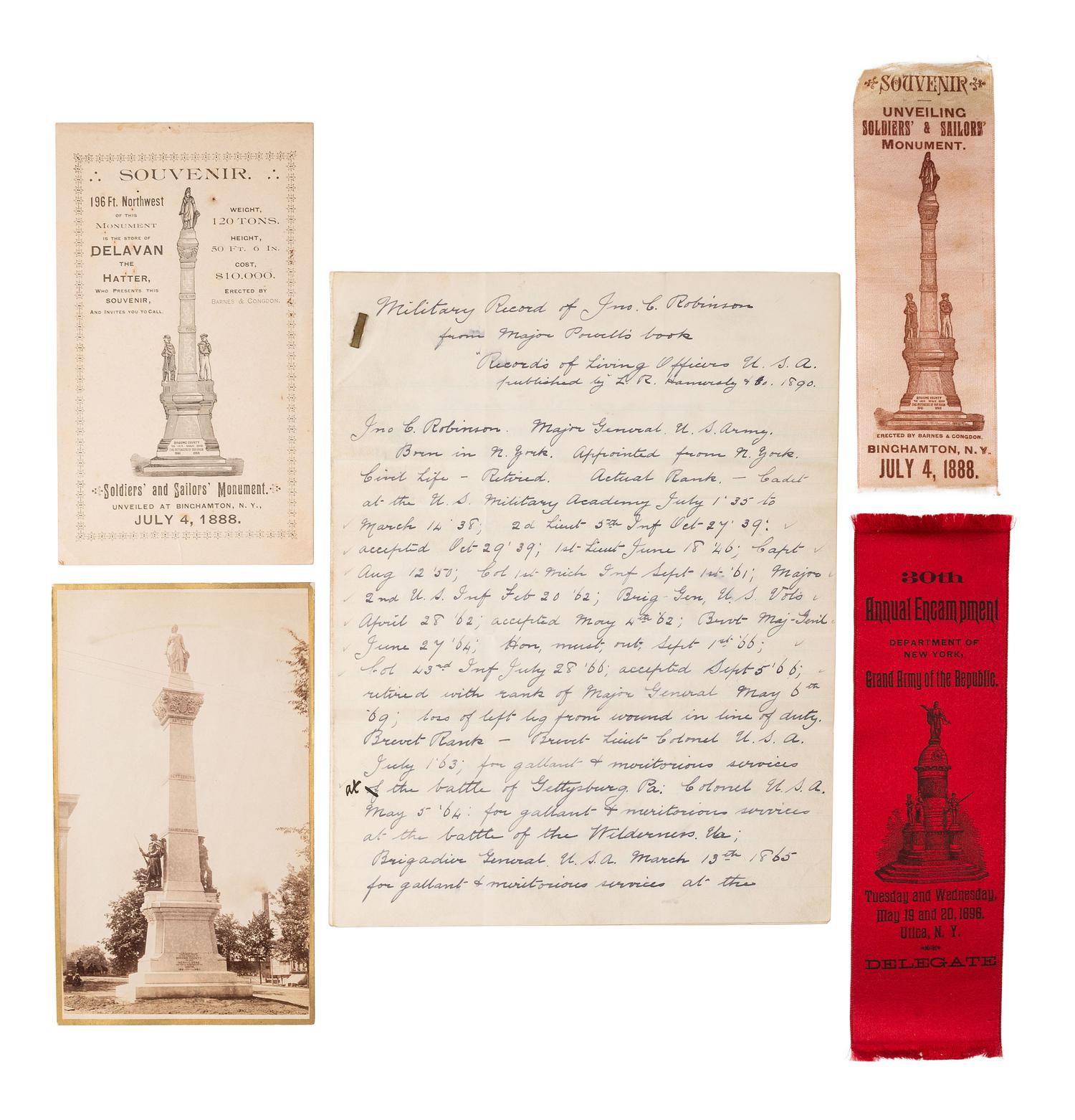 [CIVIL WAR]. Extensive collection of photographs, correspondence, ribbons, and medals associated with the life, service, and political career of Brigadier General John Cleveland Robinson, including his Colt revolver.