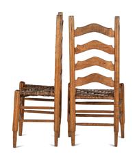 Chester Cornett (Kentucky, 1912-1981), Two Carved Ladder-Back Side Chairs