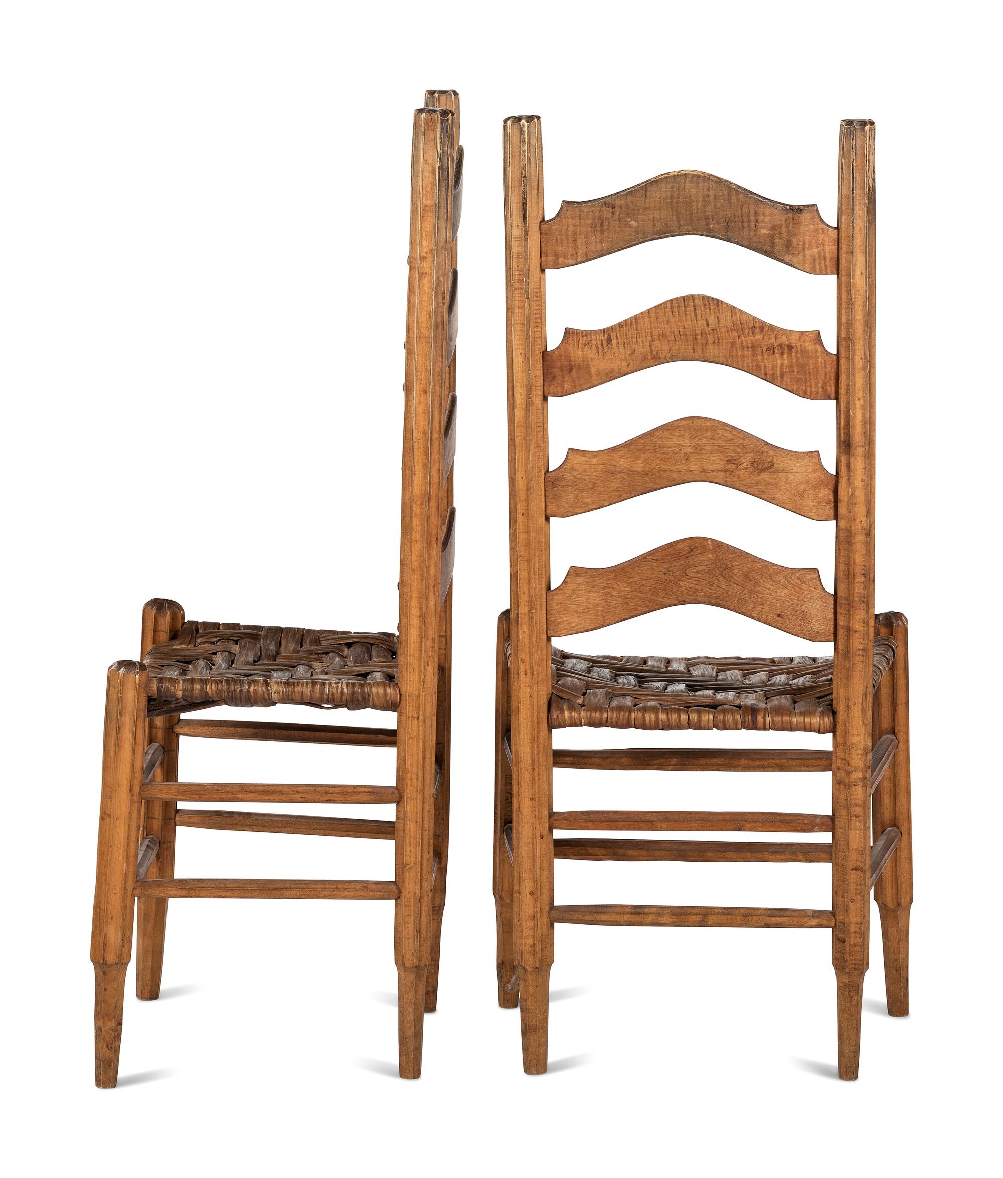 Chester Cornett (Kentucky, 1912-1981), Two Carved Ladder-Back Side Chairs