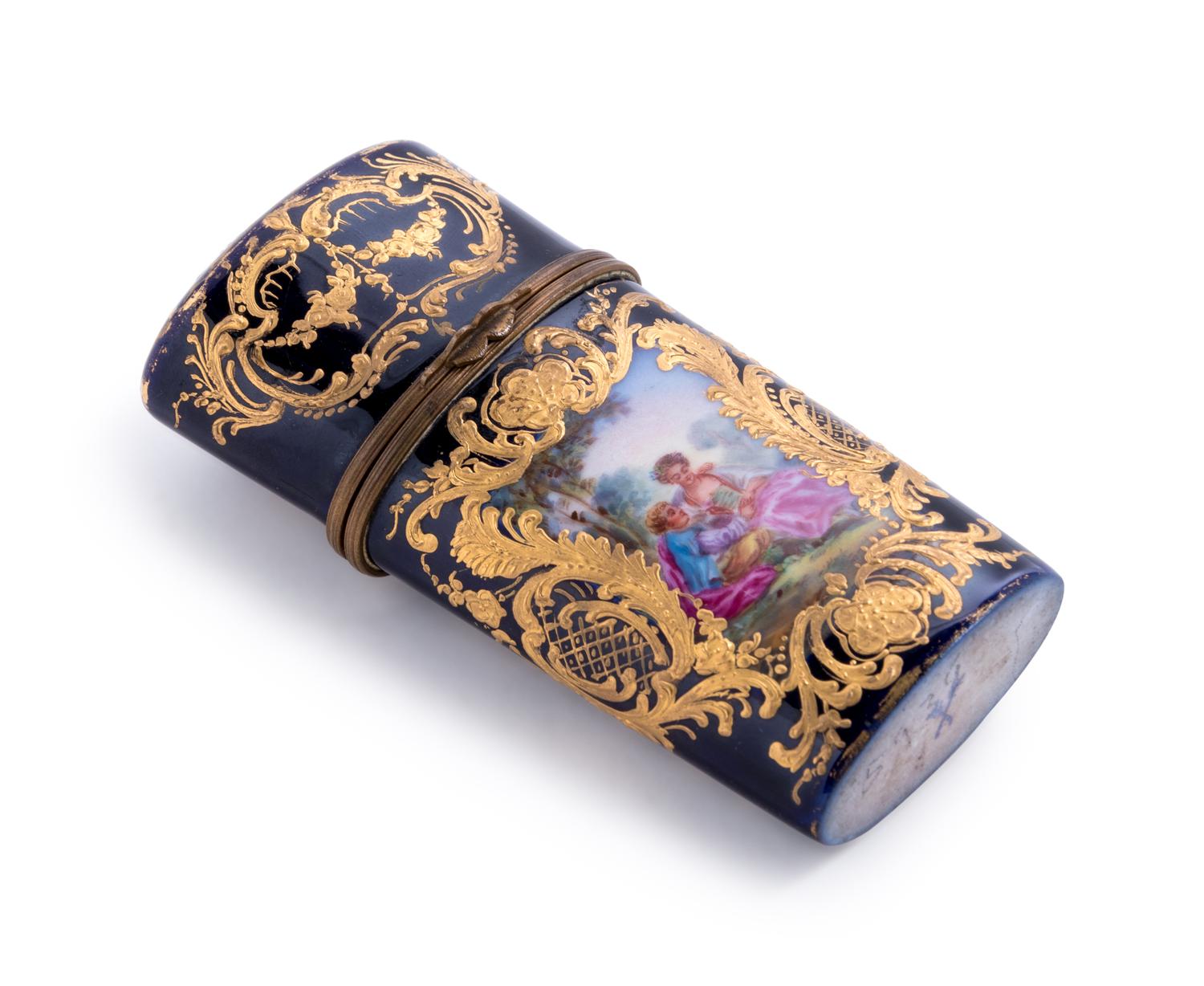 A German Painted and Parcel Gilt Cobalt-Ground Porcelain Nécessaire