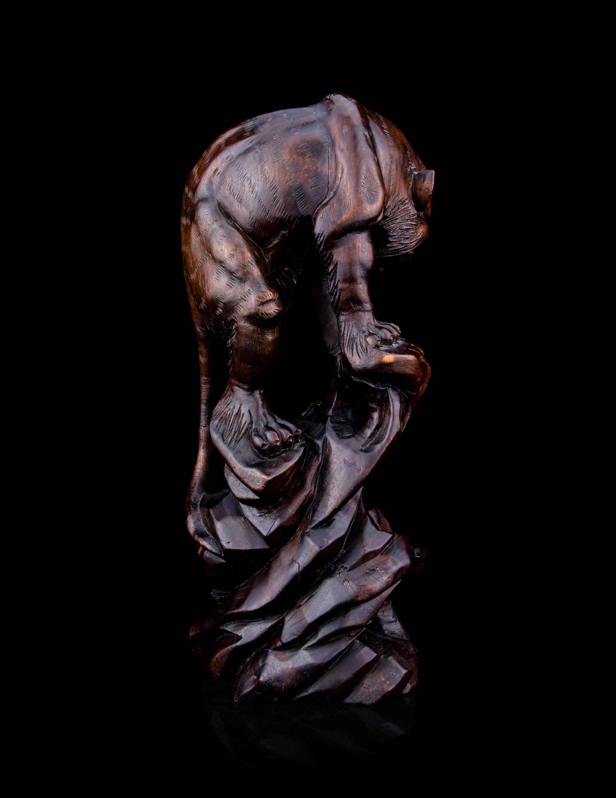 A Japanese Carved Wood Okimono