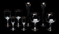 Italian Murano Fifty-Seven Piece Stemware Set With Gilt Rims Height of tallest glass 9 3/4 inches.