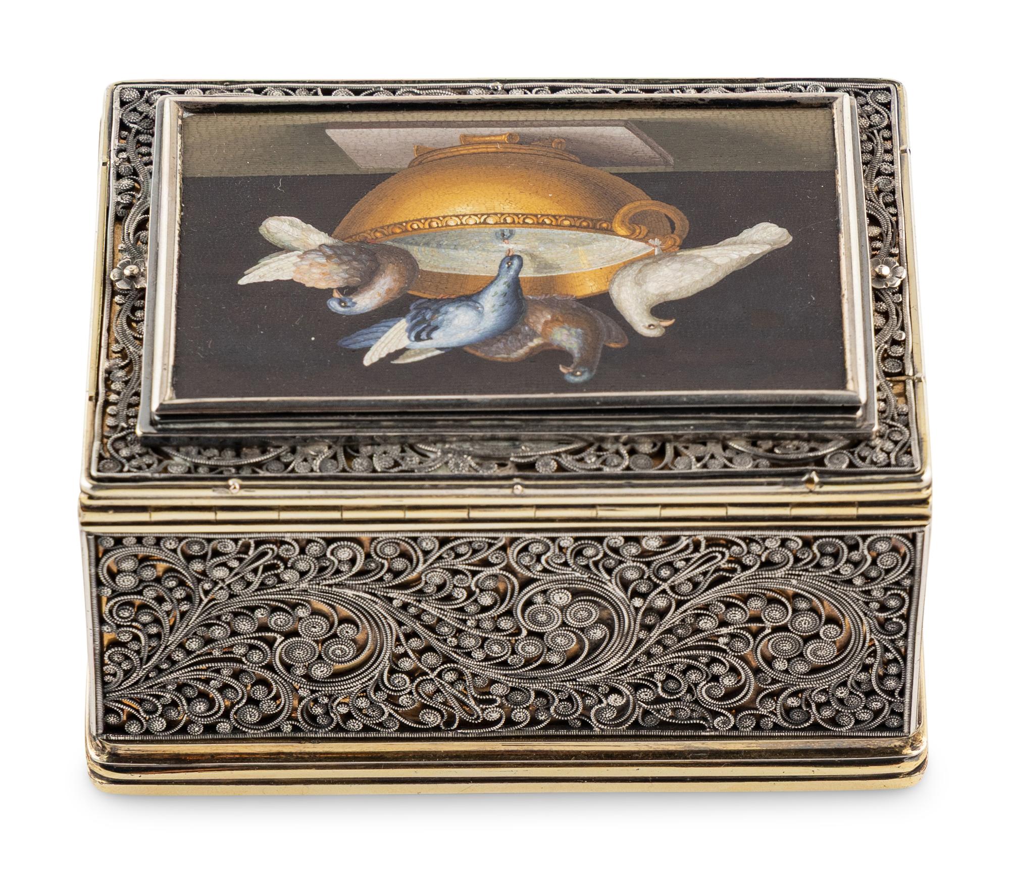 A Scottish Silver and Italian Micromosaic-Inset Snuff Box