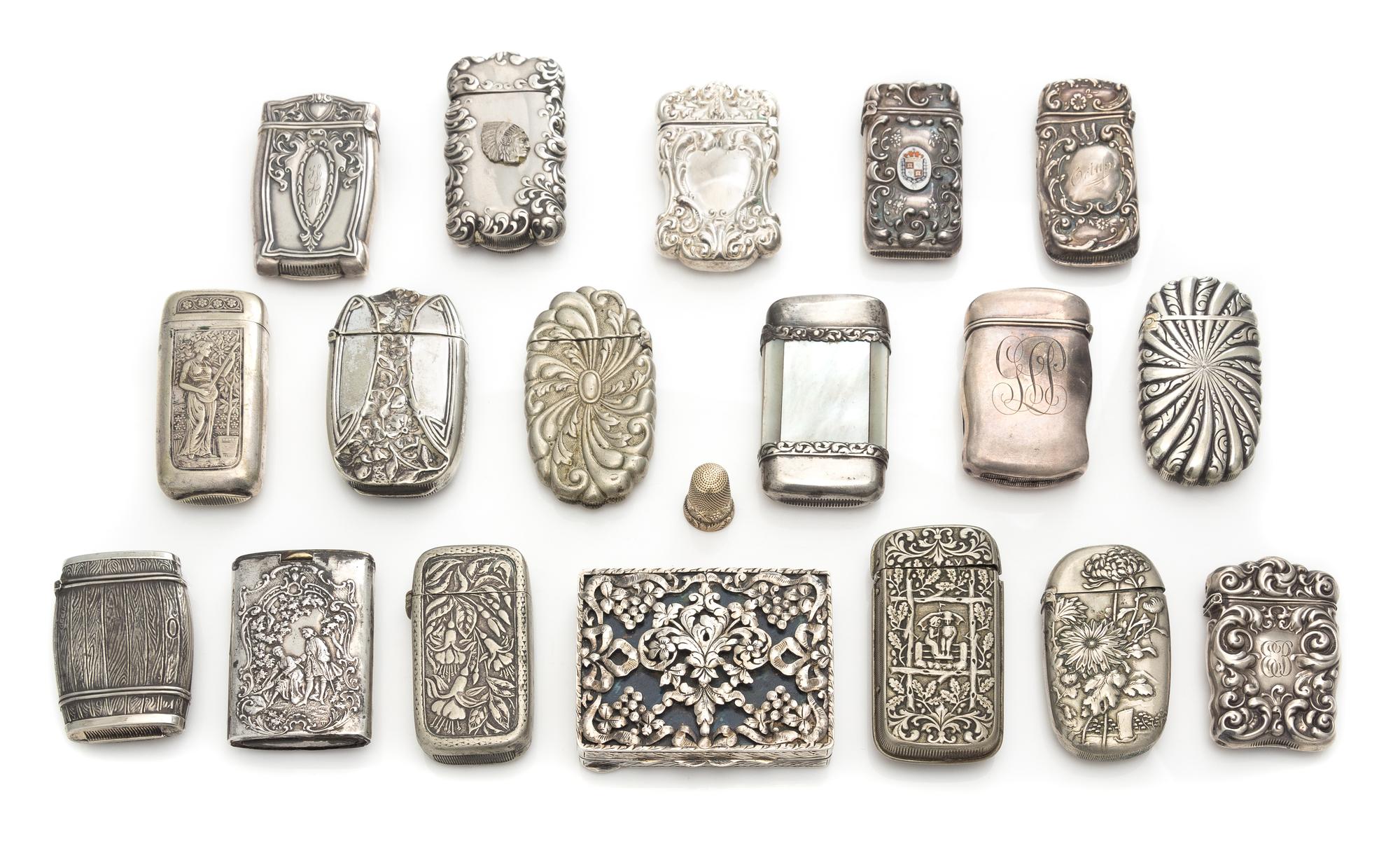 A Collection of Silver and Silvered Metal Vesta Cases, Various Makers, comprising 17 vesta cases, together with a Continental silver co