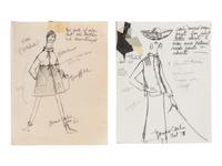 Bonnie Cashin Coat, Top and Skirt, Top and Pants, Two Sketches, Pattern, 1960-70s