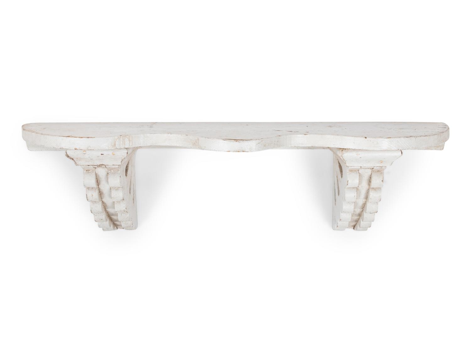 A Victorian Carved and White-Painted Pine Wall Shelf