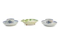 A Whieldon Pottery Pickle Dish and a Pair of Staffordshire Pearlware Cups and Saucers