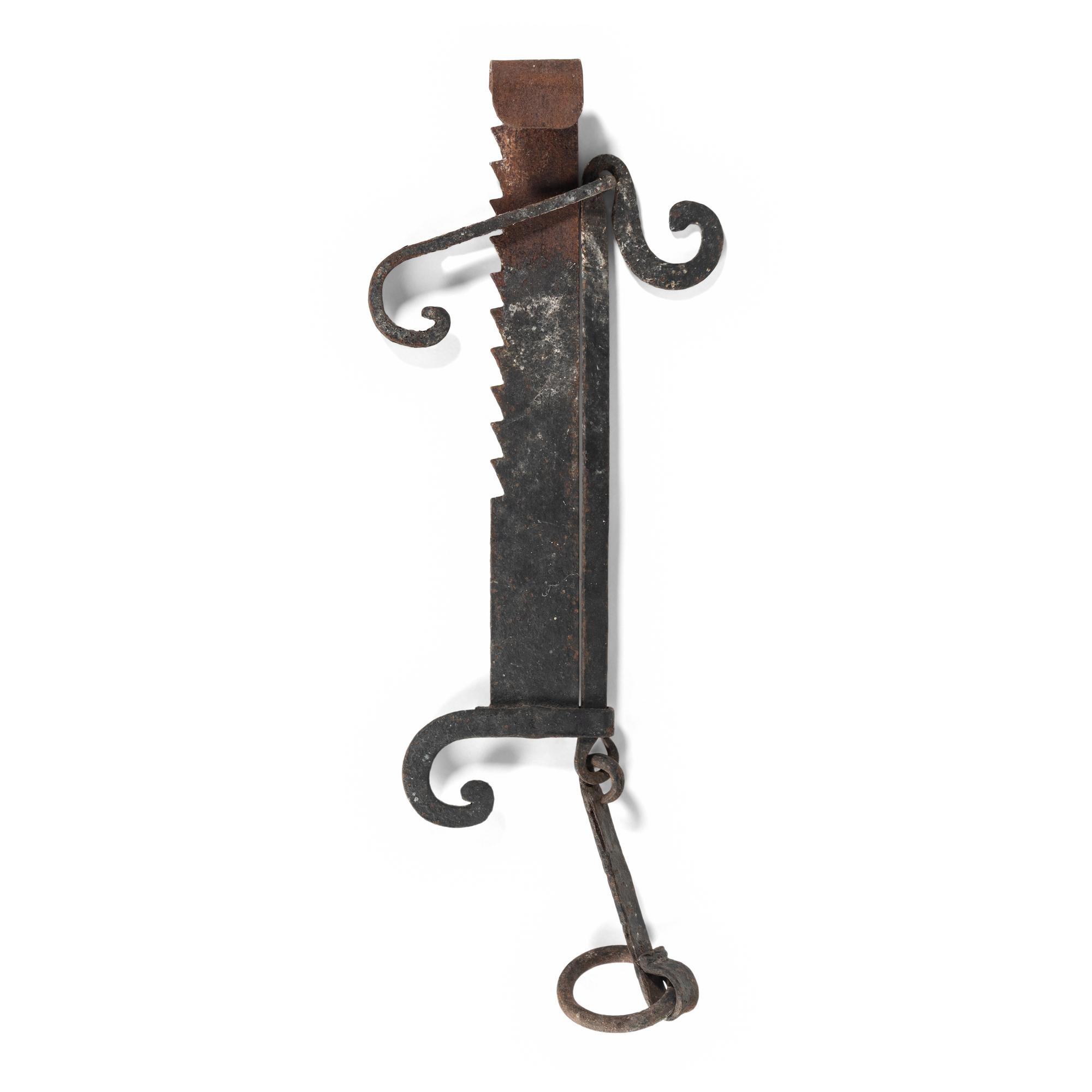 A French Hand-Forged Iron Crémaillère de Cheminée
