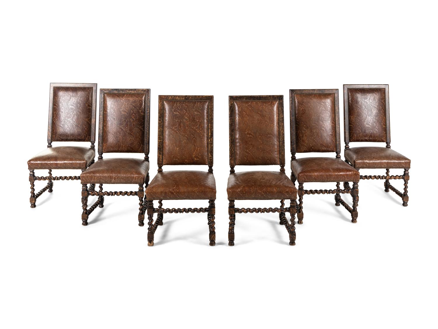 A Set of Six Spanish Baroque Style Side Chairs