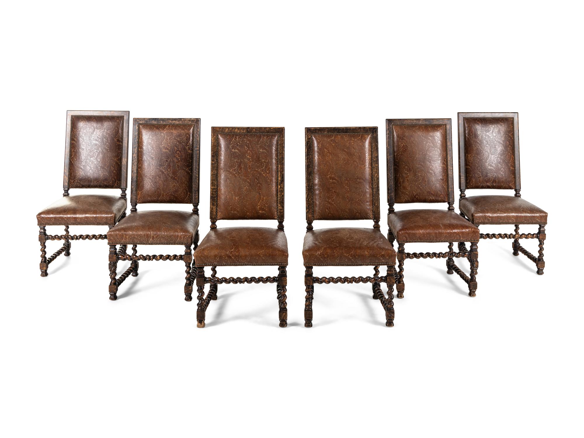 A Set of Six Spanish Baroque Style Side Chairs