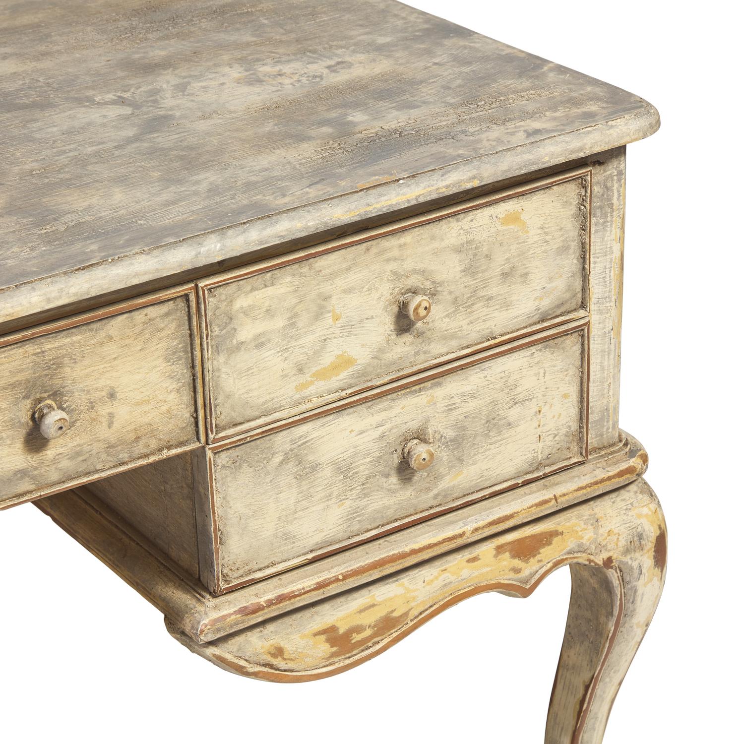 A Provincial Louis XV Style Paint-Decorated Knee-Hole Desk