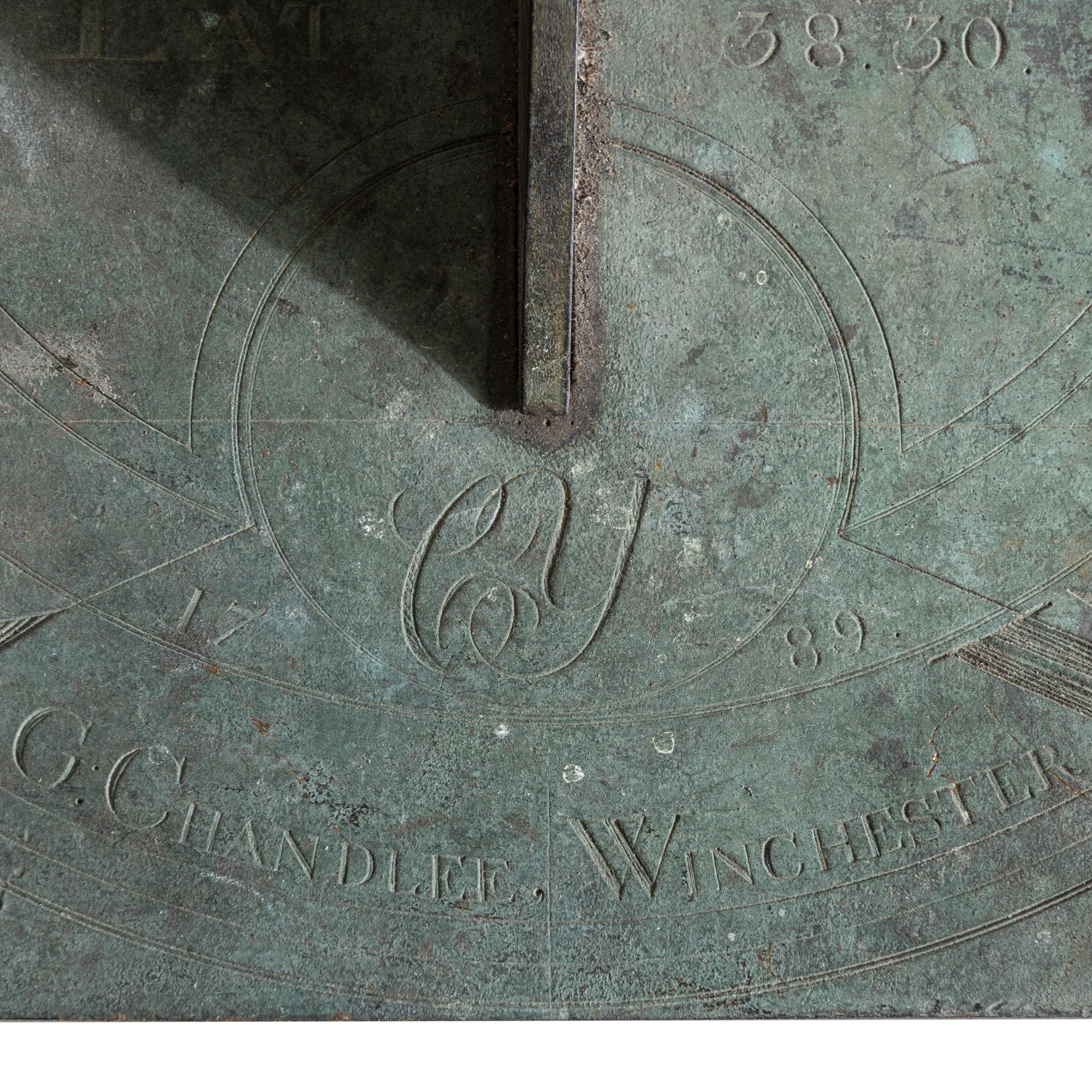 A Rare Goldsmith Chandlee (1751-1821) Engraved Brass Sundial