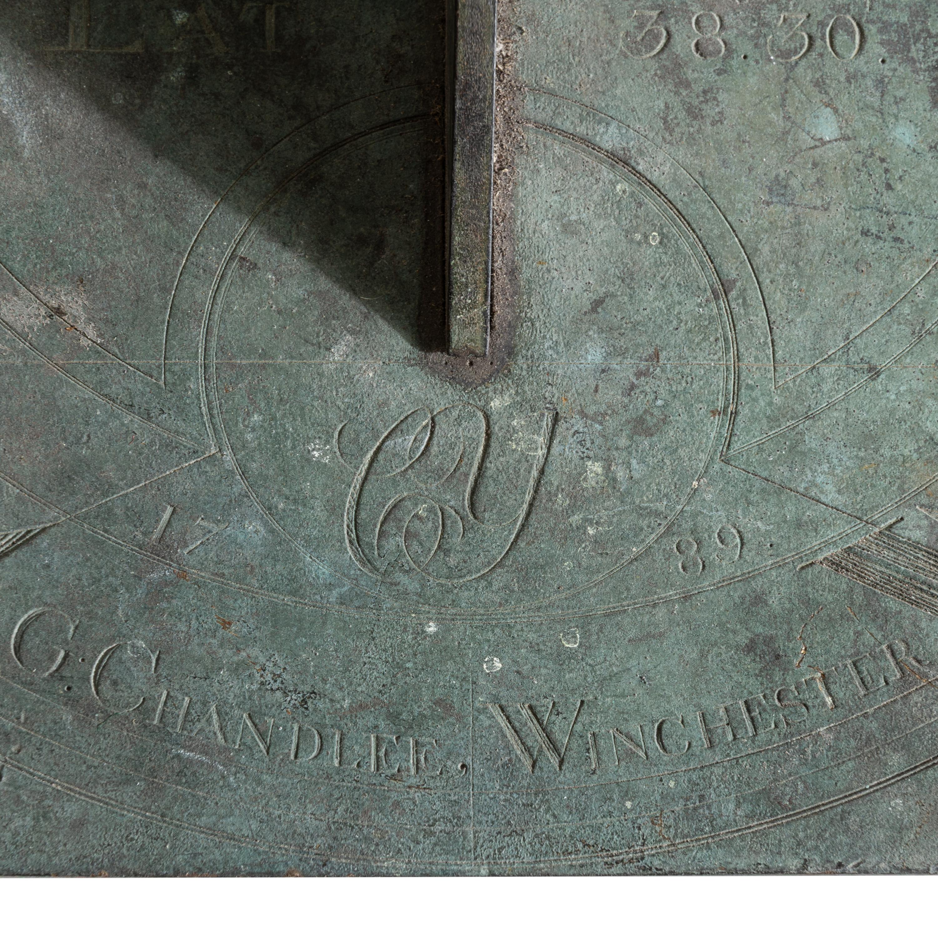 A Rare Goldsmith Chandlee (1751-1821) Engraved Brass Sundial