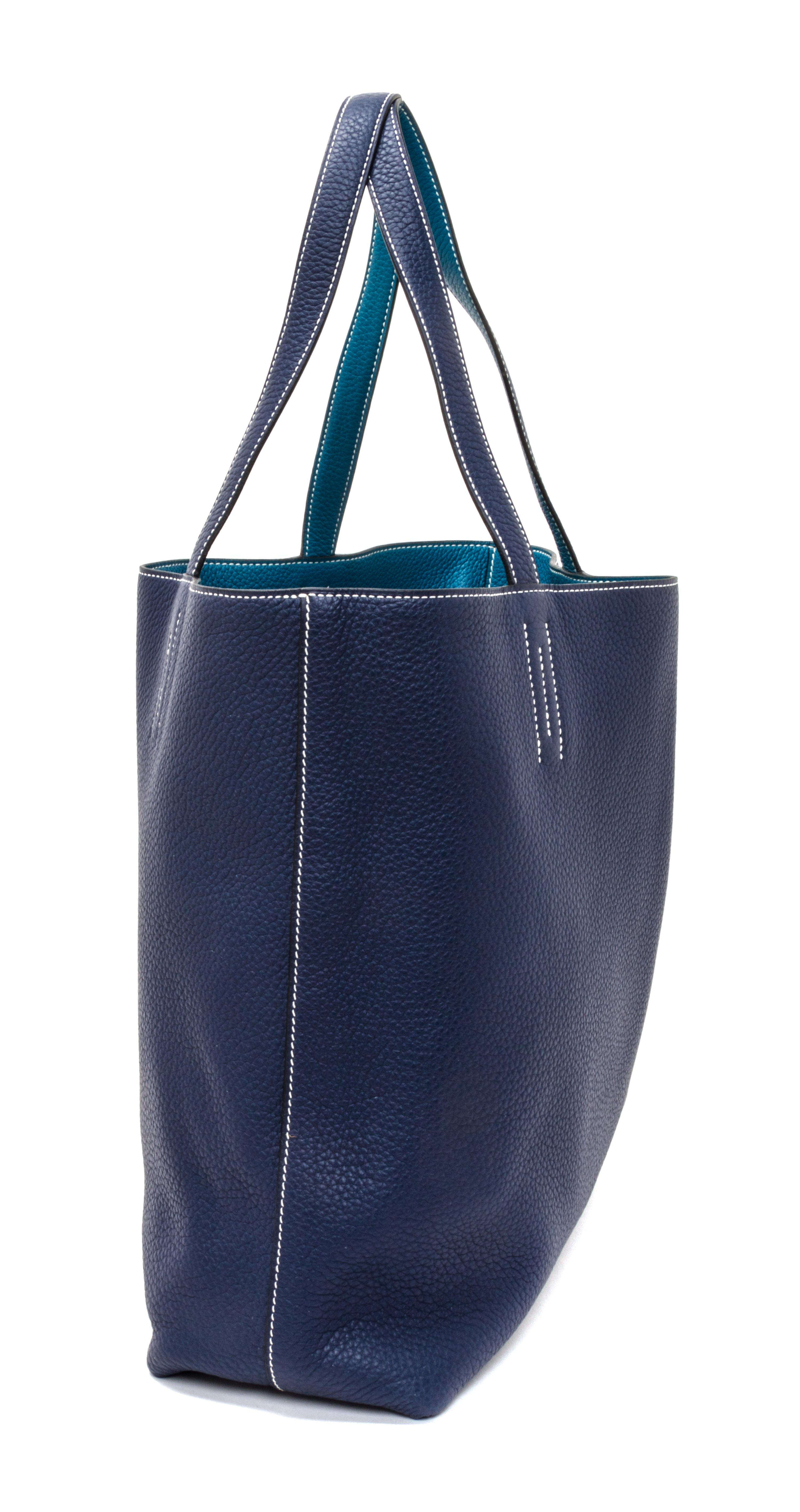 An Hermes Bleu Izmir/Bleu Sapphire 45cm Taurillon Clemence Double Sens Tote, 17.5" x 15.5" x 5".