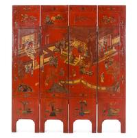 A Chinese Lacquered Four-Panel Floor Screen Height 72 x width of each panel 15 7/8 inches. — EARLY 20TH CENTURY