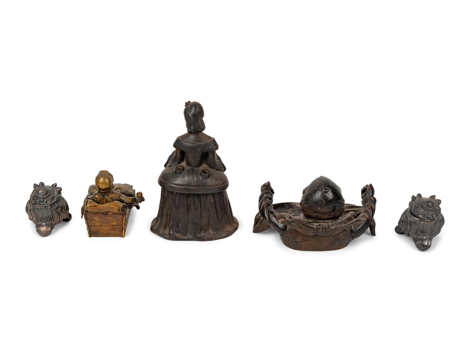 Five Continental Figural Inkwells