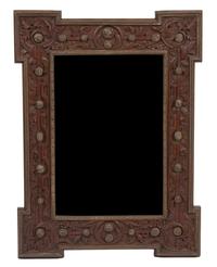 An Italian Brass Mounted Carved Oak Mirror Height 32 x width 24 inches. — 19TH CENTURY