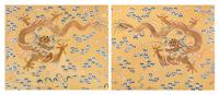 A Large Pair of Yellow Ground Gold Thread 'Dragon' Embroidery Silk Panels