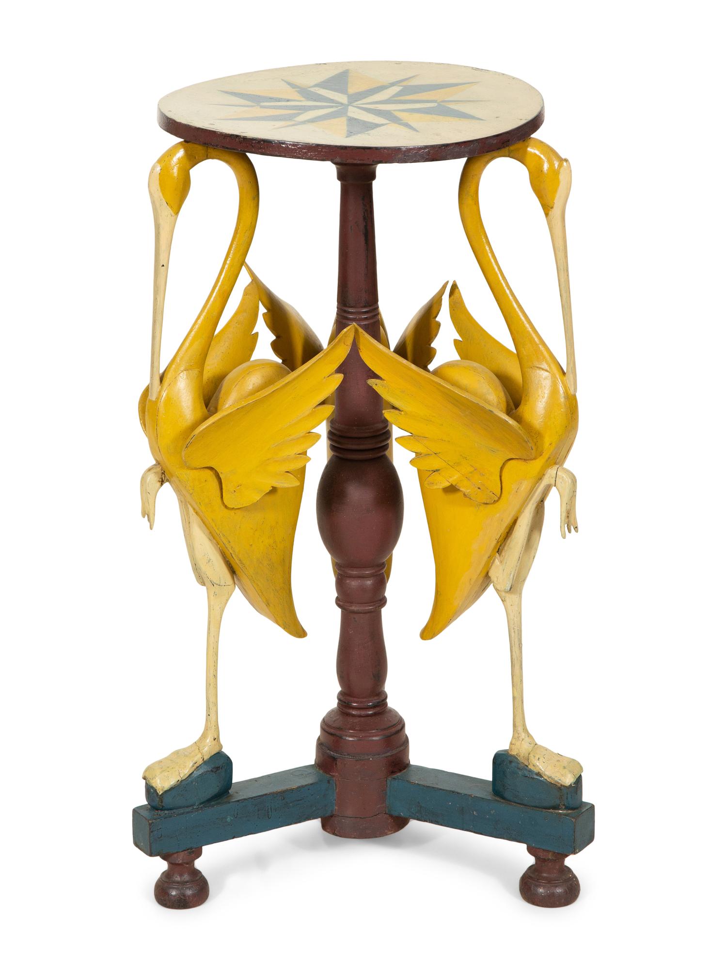A Whimsical Italian Painted Figural Stork Pedestal Table
