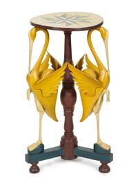 A Whimsical Italian Painted Figural Stork Pedestal Table