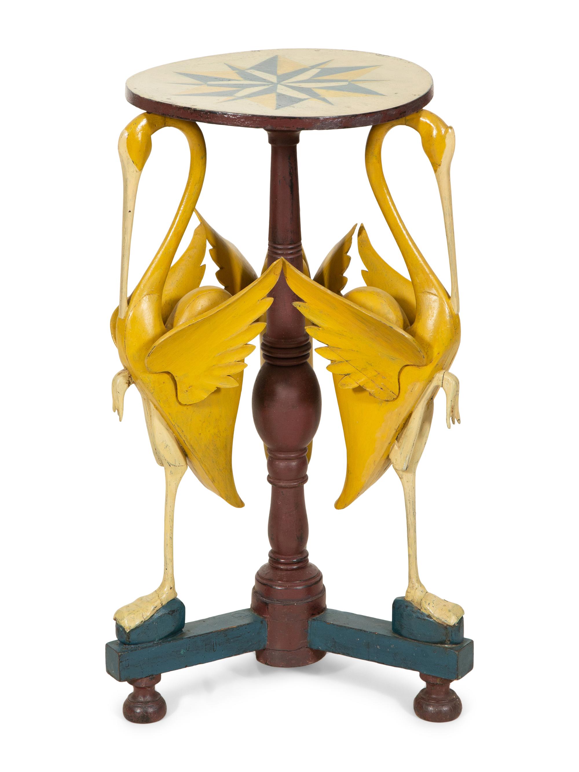 A Whimsical Italian Painted Figural Stork Pedestal Table