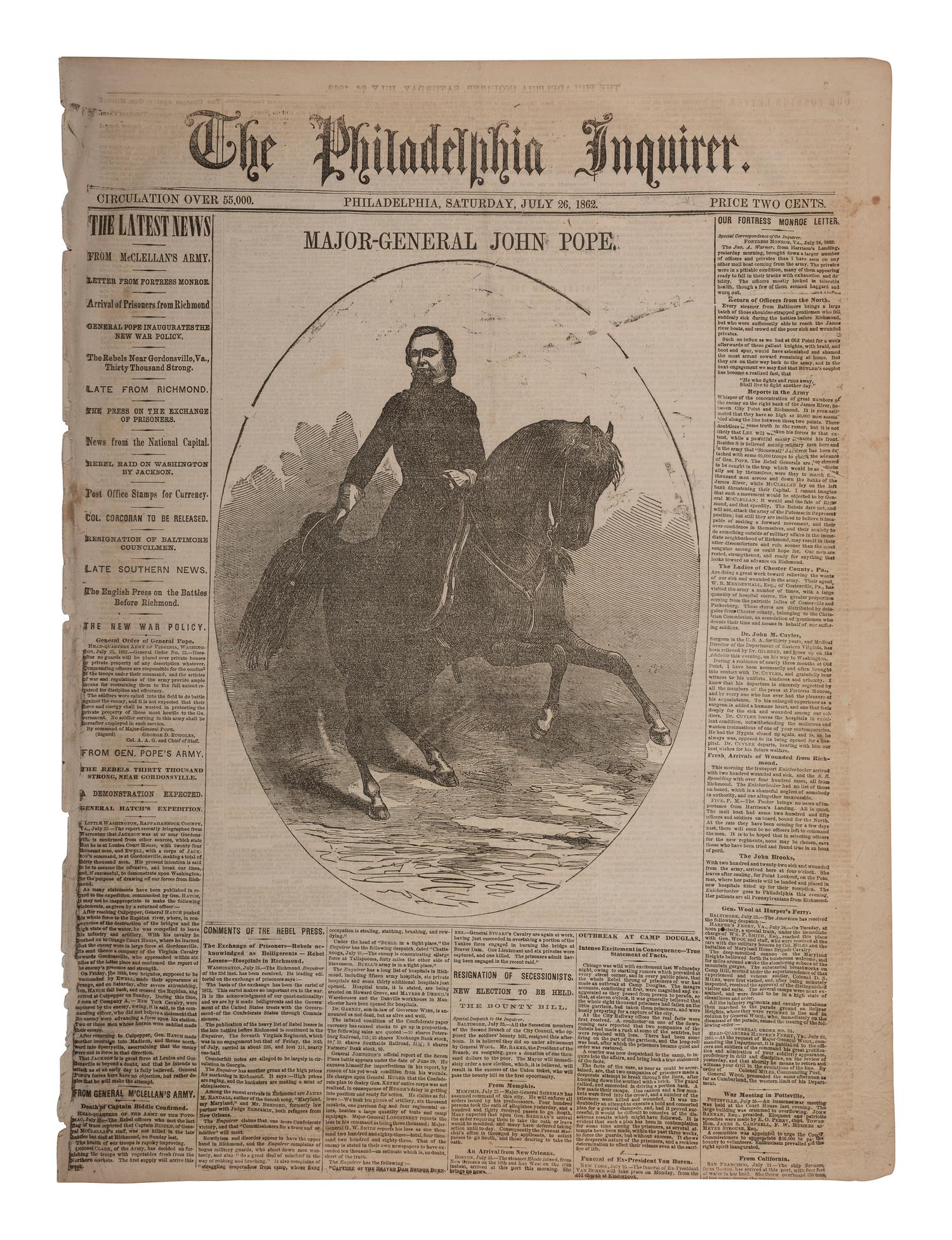 [CIVIL WAR]. Two Civil War-era newspapers, incl. coverage of Second Bull Run and early report of Lee's expected surrender to Grant.