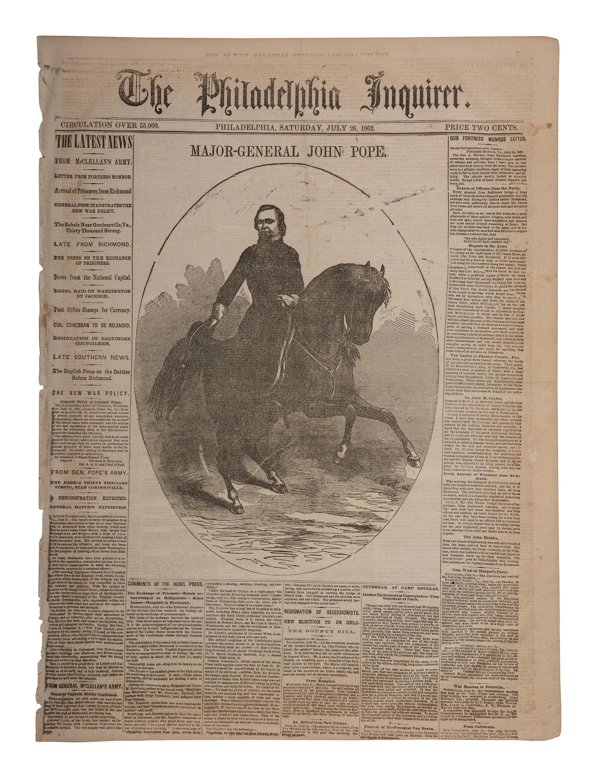 [CIVIL WAR]. Two Civil War-era newspapers, incl. coverage of Second Bull Run and early report of Lee's expected surrender to Grant.