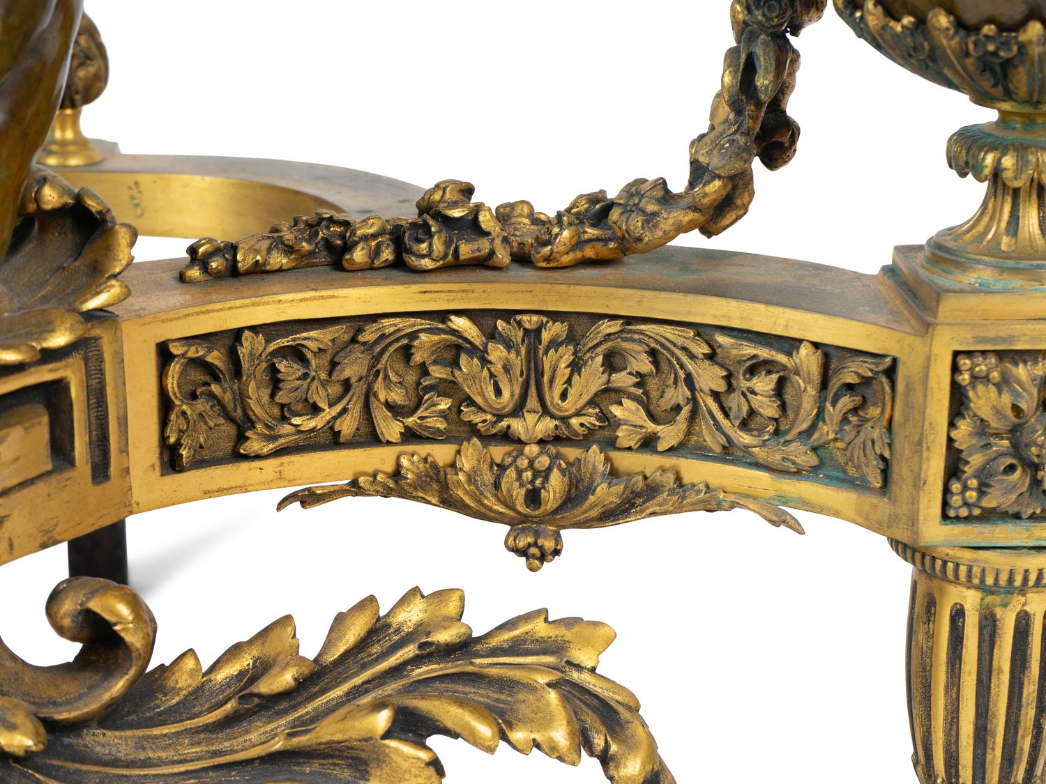 A Pair of Louis XV Style Bronze and Gilt Bronze Chenets — 19TH CENTURY
