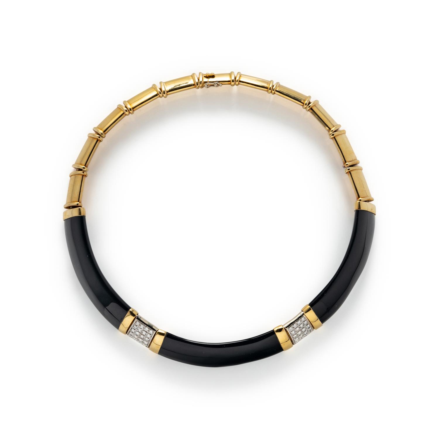 CARDI MILANO, YELLOW GOLD, ONYX, AND DIAMOND JEWELRY SET