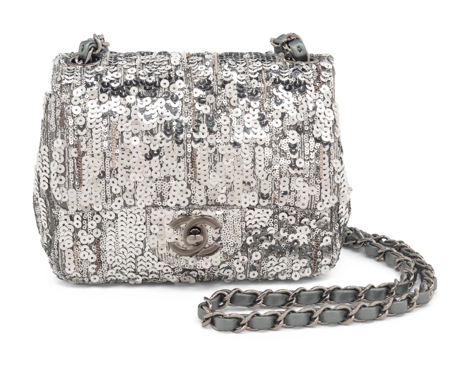 Chanel Silver Sequin Mini Flap Bag, 2020
