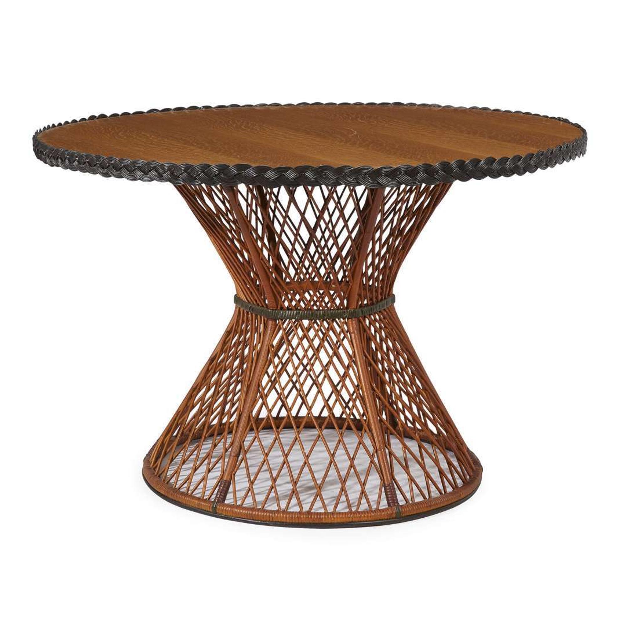 A polychrome painted rattan and oak center table american, circa 1900