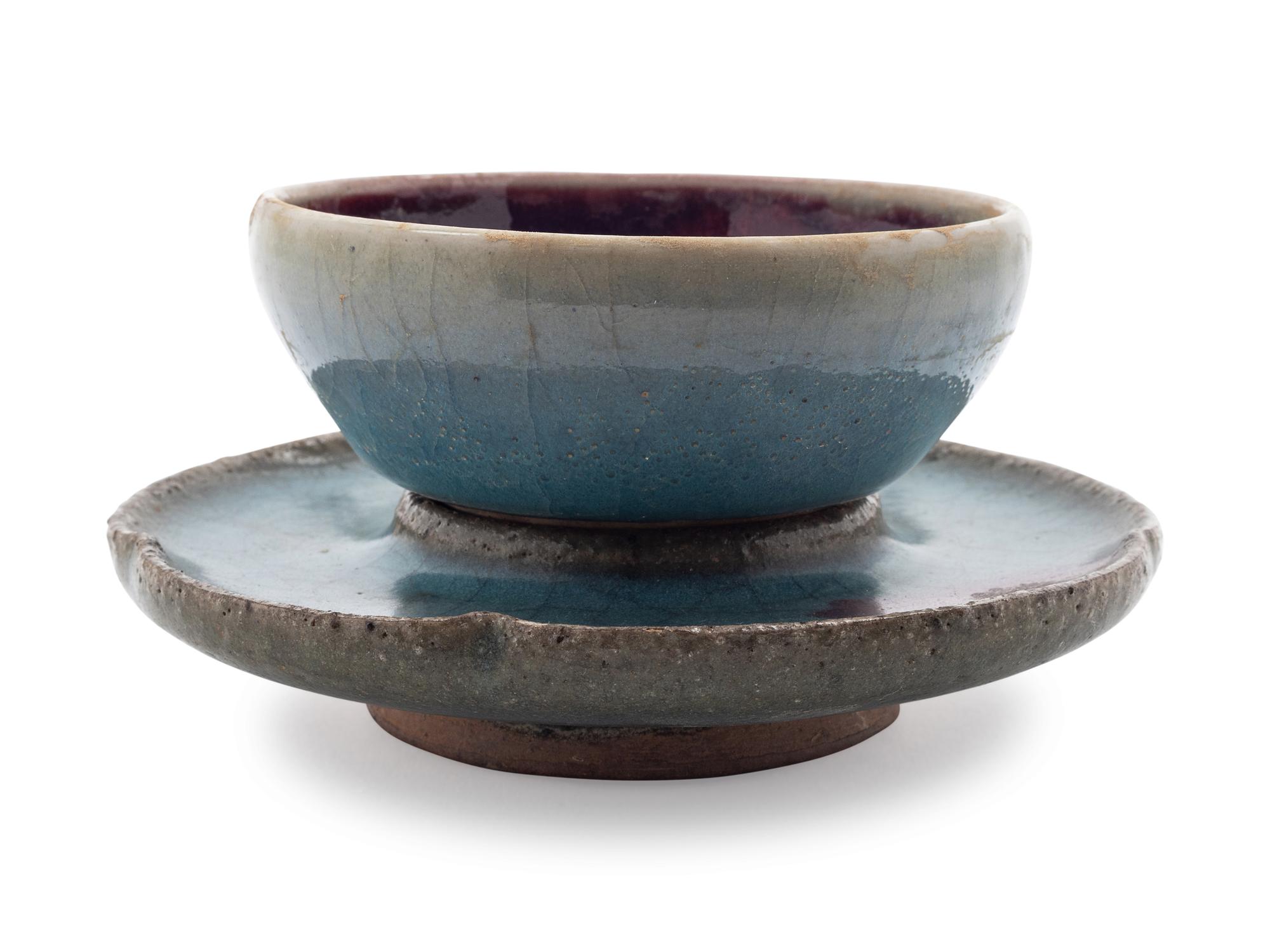 A Chinese Jun- Type Stoneware Cup and Stand