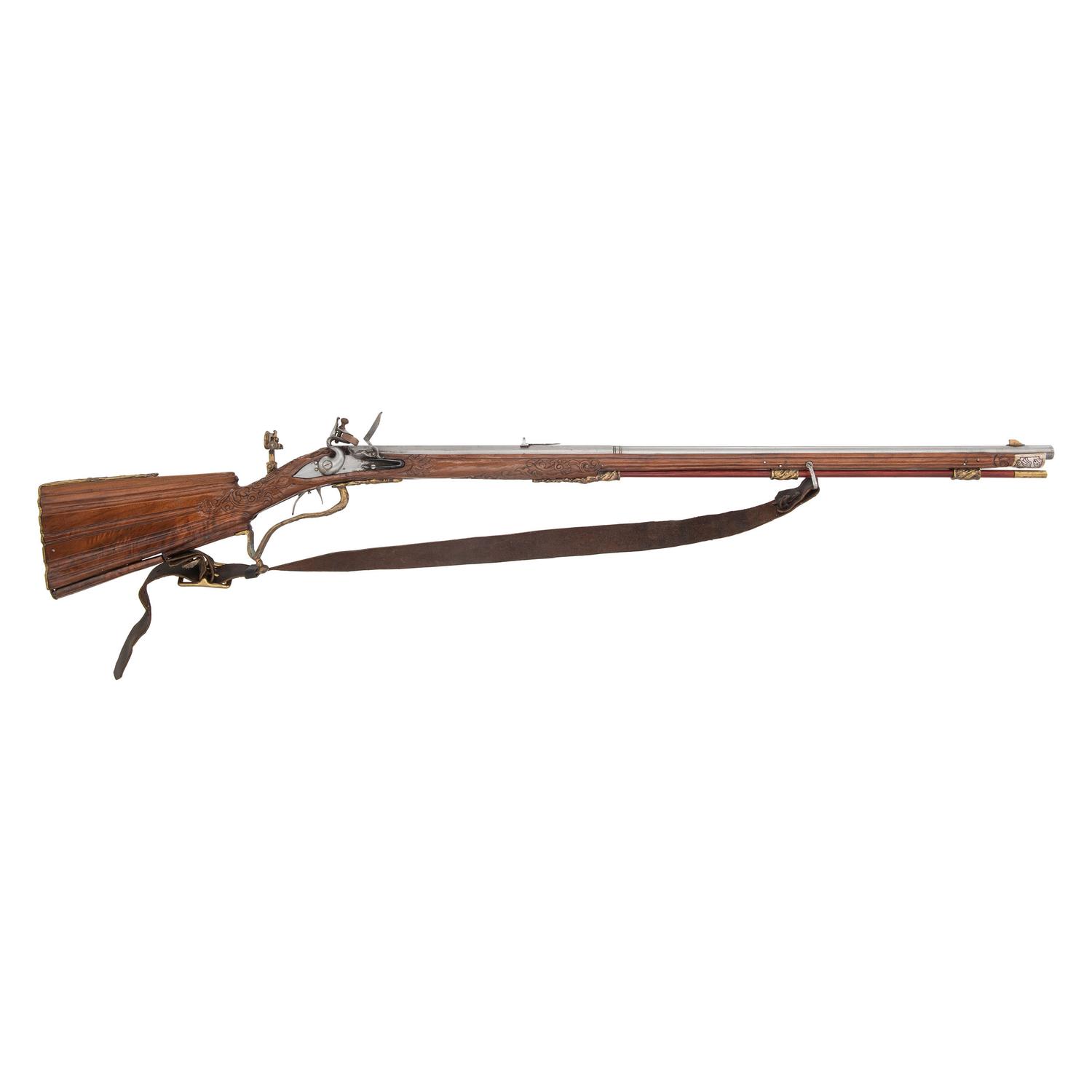 Contemporary Flintlock Jaeger Rifle with Carved and Fluted Stock