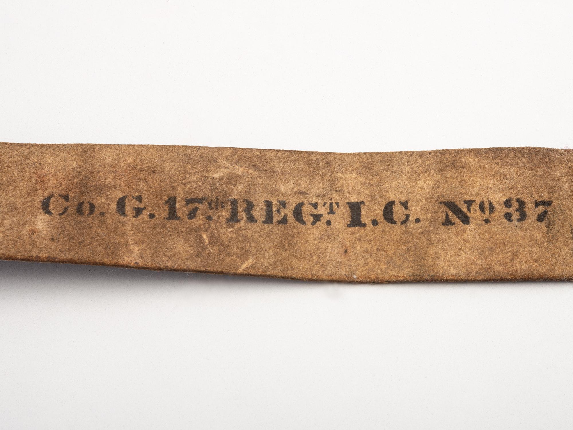 [CIVIL WAR]. Non-commissioned officer's belt equipped with a Model 1851 enlisted sword belt plate and cap pouch, identified to Company G, 17th Regiment, Invalid Corps.