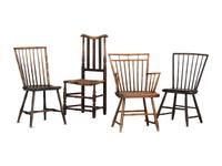 Three Windsor Side Chairs and a Bannister Back Chair