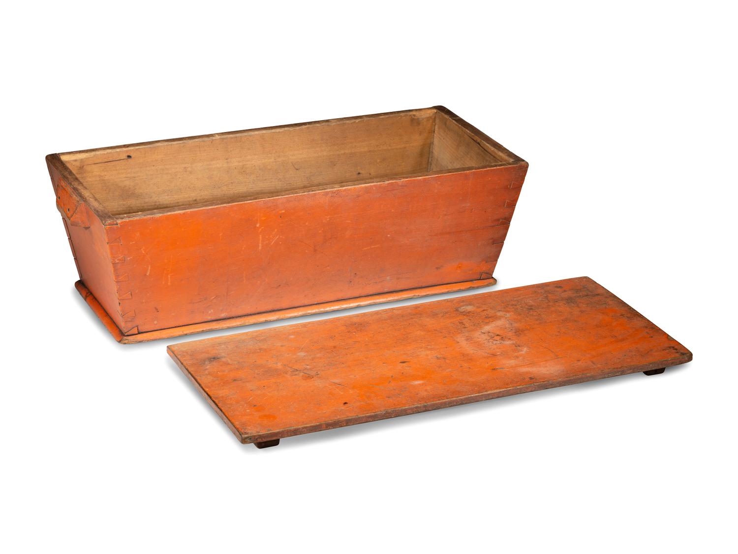 A Salmon Painted Poplar or Maple Dough Box