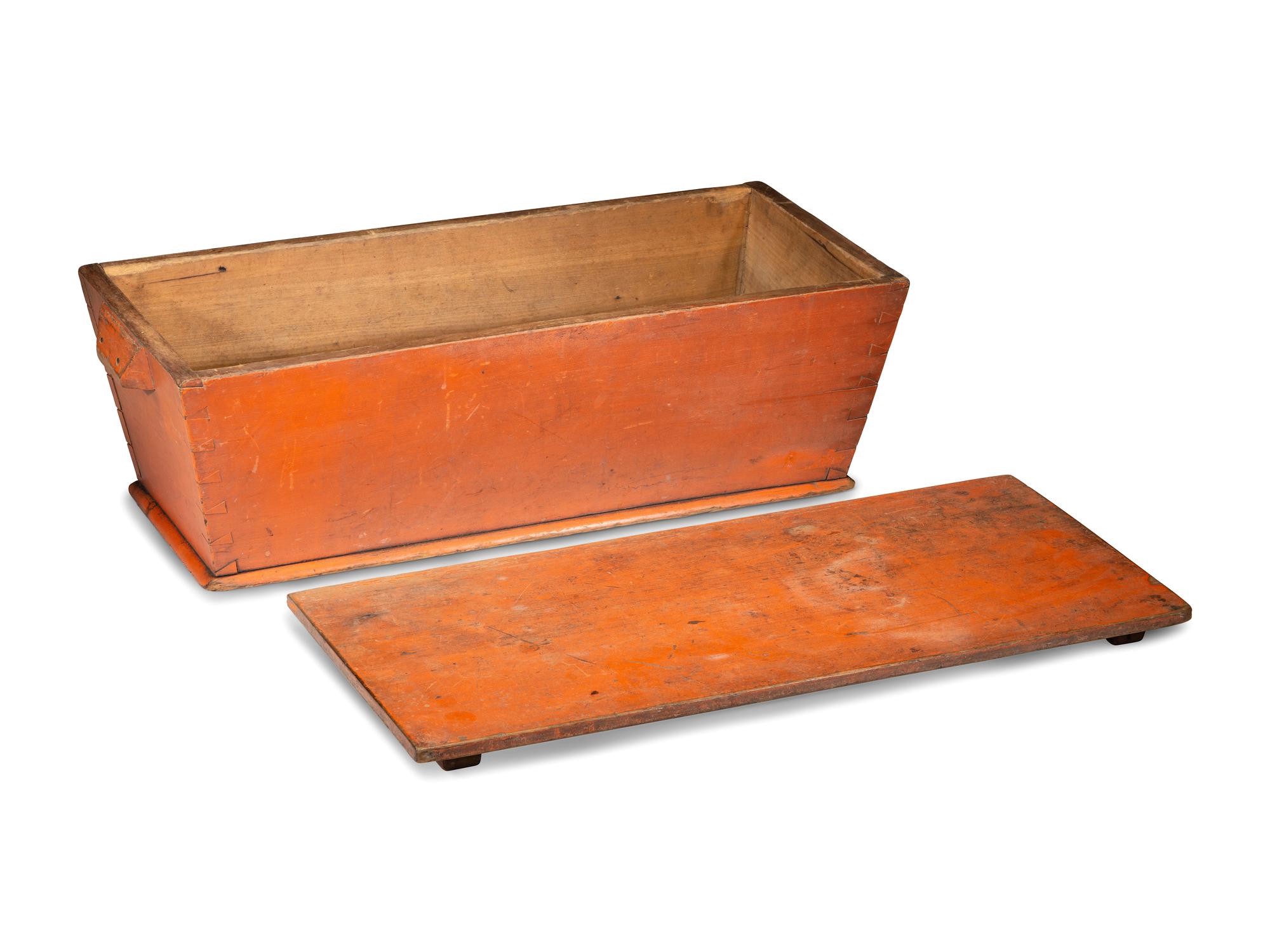 A Salmon Painted Poplar or Maple Dough Box