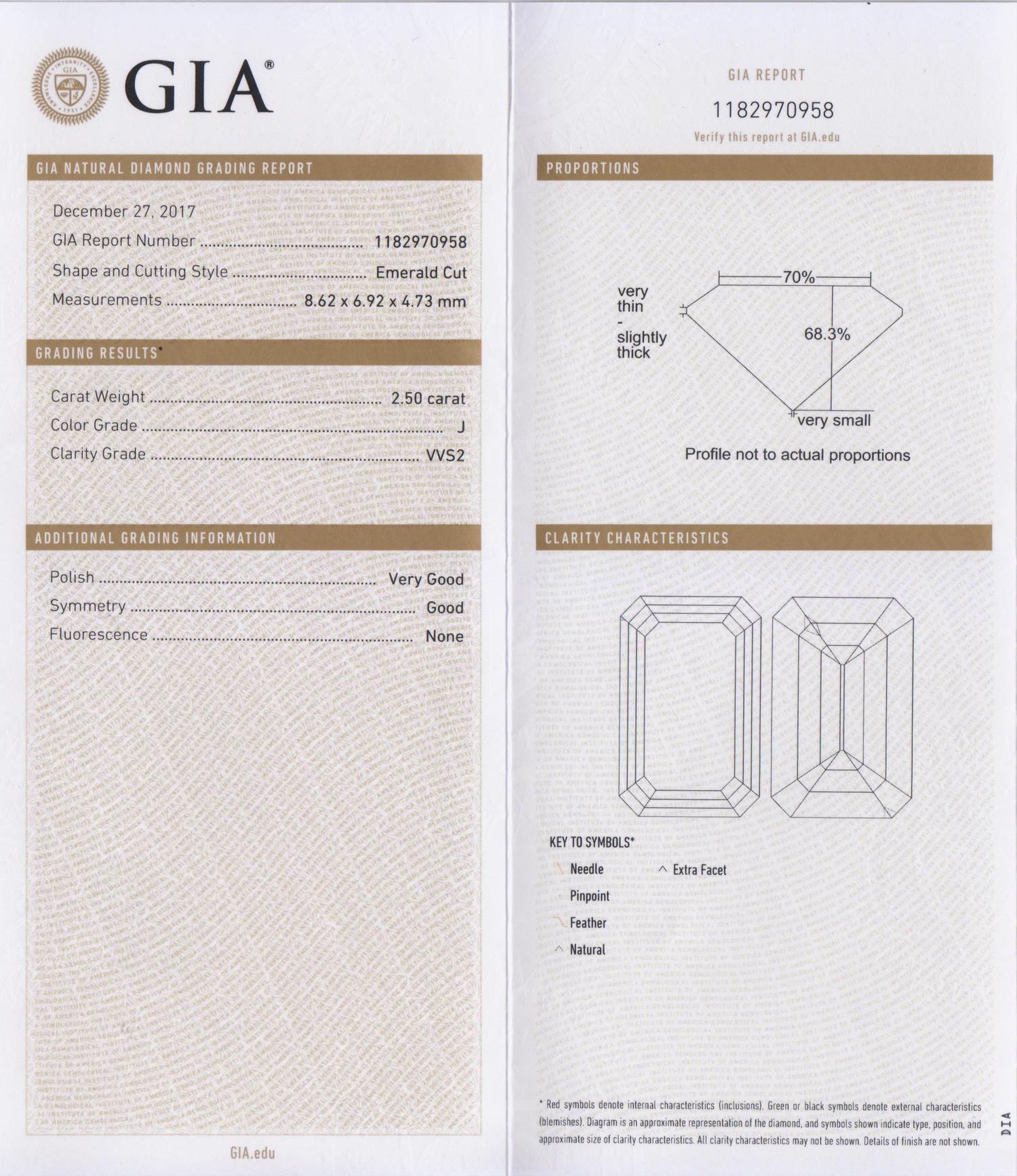 A 2.50 Carat Octagonal Step Cut Diamond,