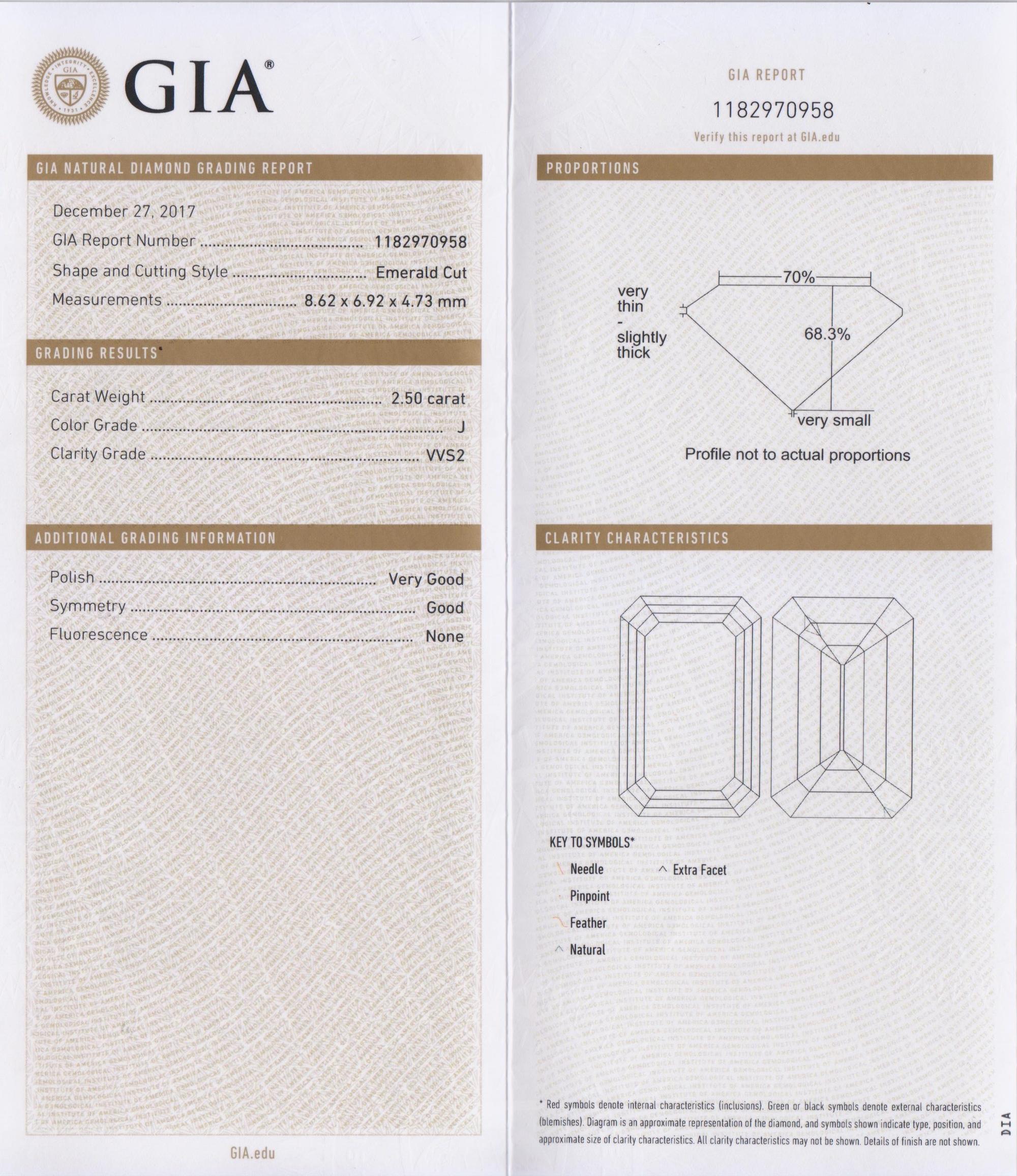 A 2.50 Carat Octagonal Step Cut Diamond,
