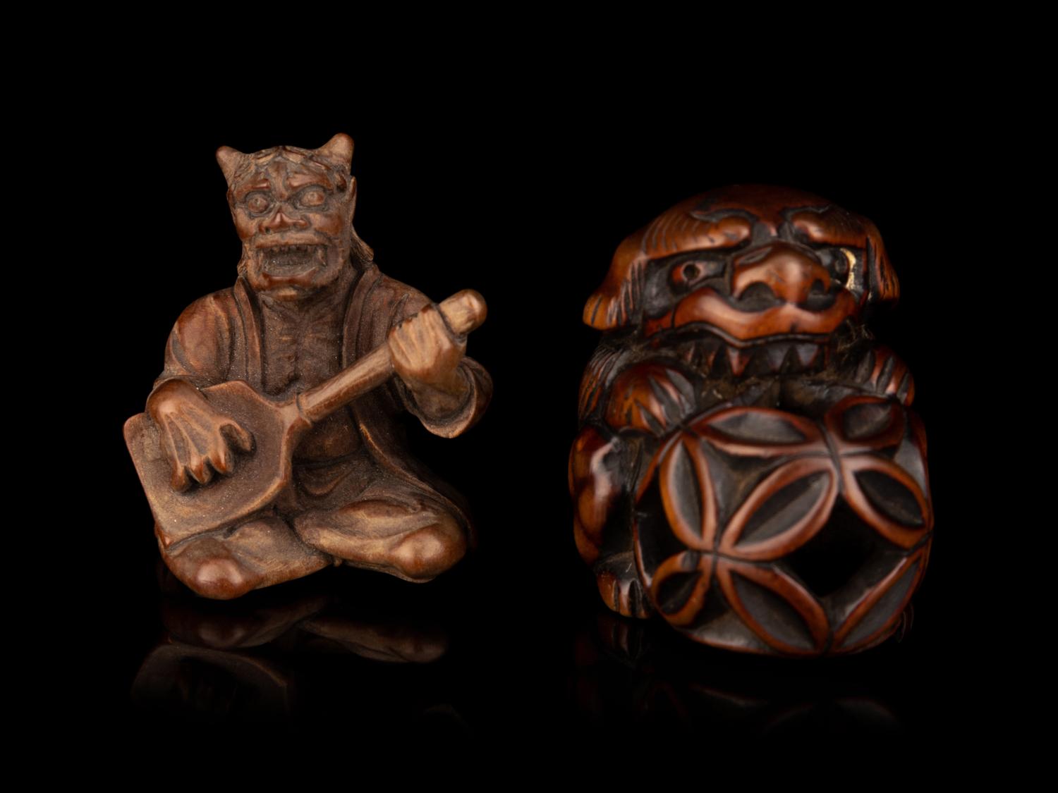Five Japanese Carved Wood Netsuke