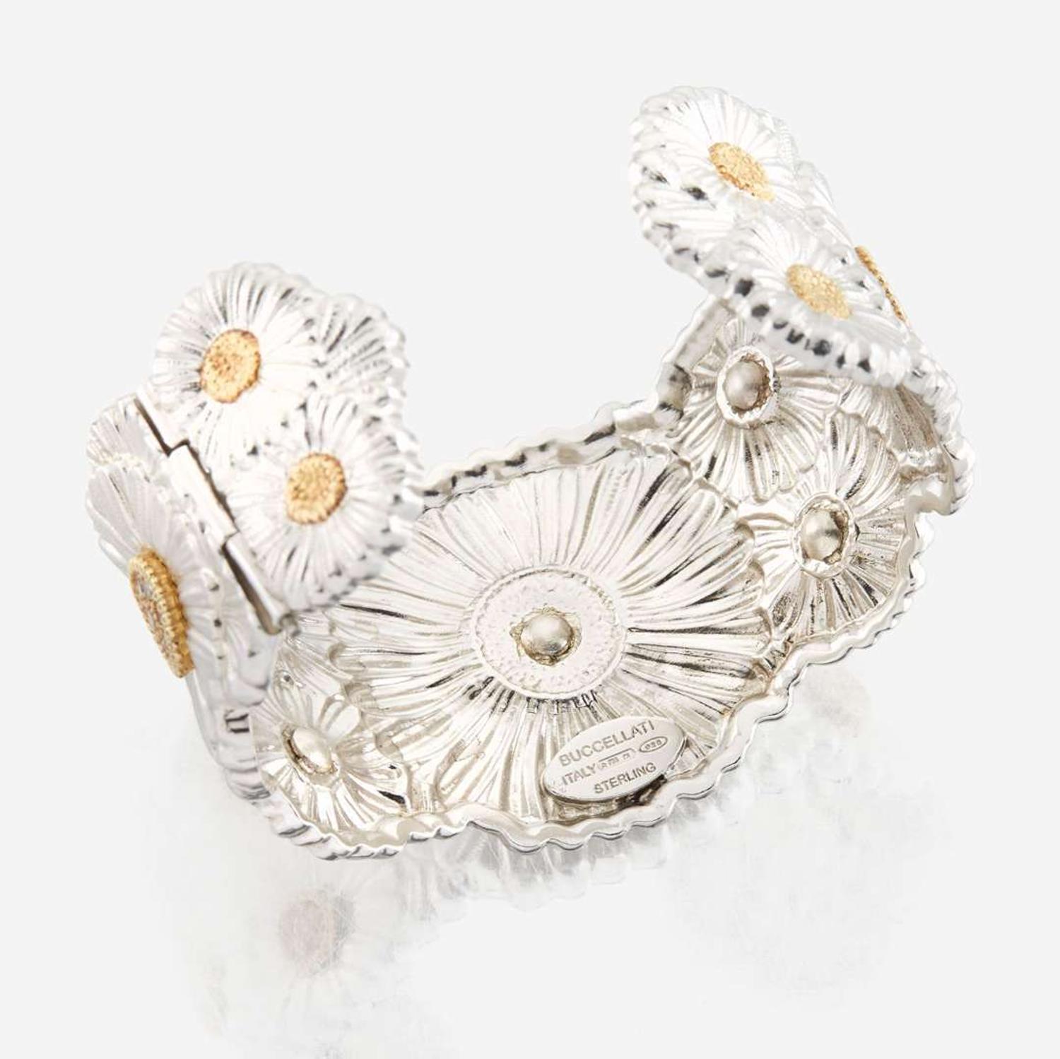 A Buccellati Sterling Silver, Vermeil, and Colored Diamond Cuff Bracelet Daisy