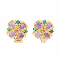 Chanel, Amethyst, Emerald, and Yellow Gold Clover Earrings