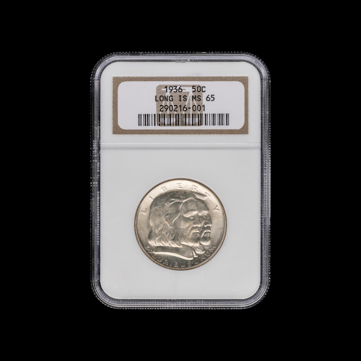 A 1936 Long Isla nd Commemorative 50c Coin [NGC MS65]
